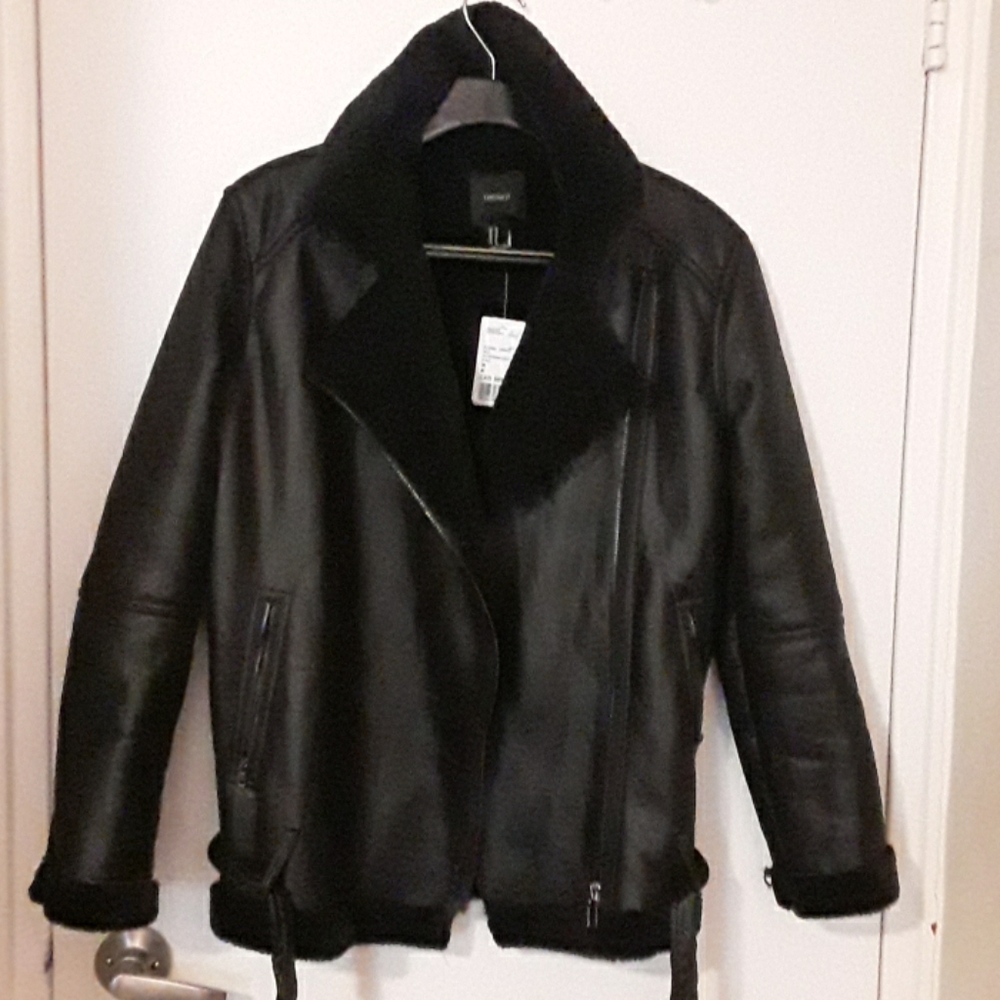 black faux sherling coat
